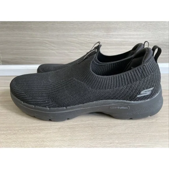 Women's Skechers Go Walk Black Sparkly hyper pillars Size 10 Slip-on’s Mint! - Picture 3 of 11